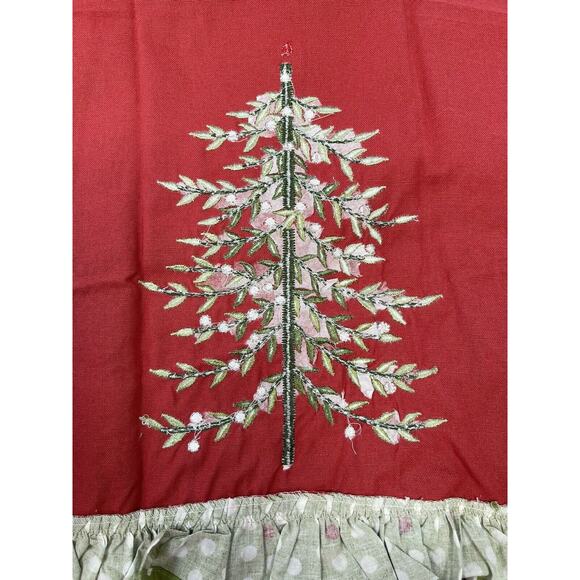 VTG Pier 1 Imports 100% Cotton Red Green White Christmas Tree Polkadot Tea Towel - Picture 9 of 11